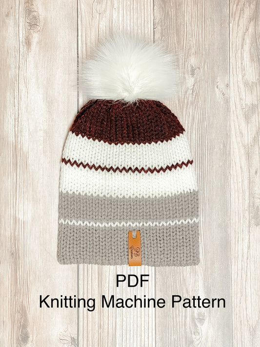 PDF pattern only--knitting machine Tri-Block beanie